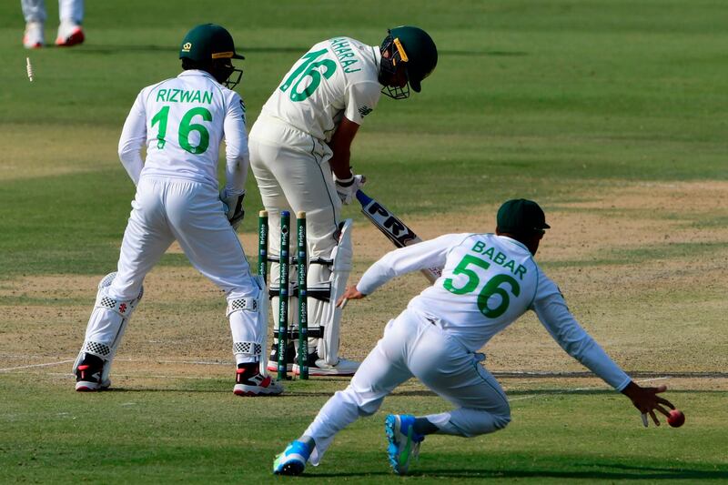 South Africa batsman Keshav Maharaj is bowled by Pakistan's Yasir Shah. AFP