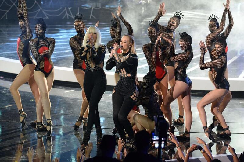 Iggy Azalea, right, and Rita Ora perform on stage at the MTV Video Music Awards. Robyn Beck / AFP photo