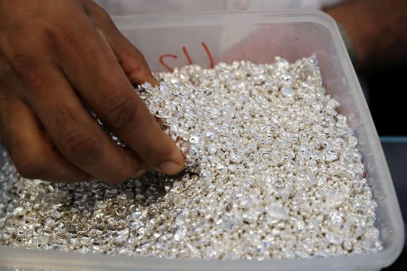 SHARJAH , UNITED ARAB EMIRATES , OCT 24   – 2017 :- Raw silver for making the jewellery at the Al Baroon silver shop in the Al Mareija area near the Heritage area in Sharjah. They are in the jewellery business for the last 30 years. (Pawan Singh / The National) For Weekend