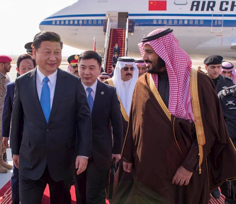 Saudi deputy crown prince and defence minister Mohammed bin Salman welcomes Chinese president Xi Jinping upon his arrival in Riyadh on January 19, 2016. Saudi Press Agency/Handout via Reuters 