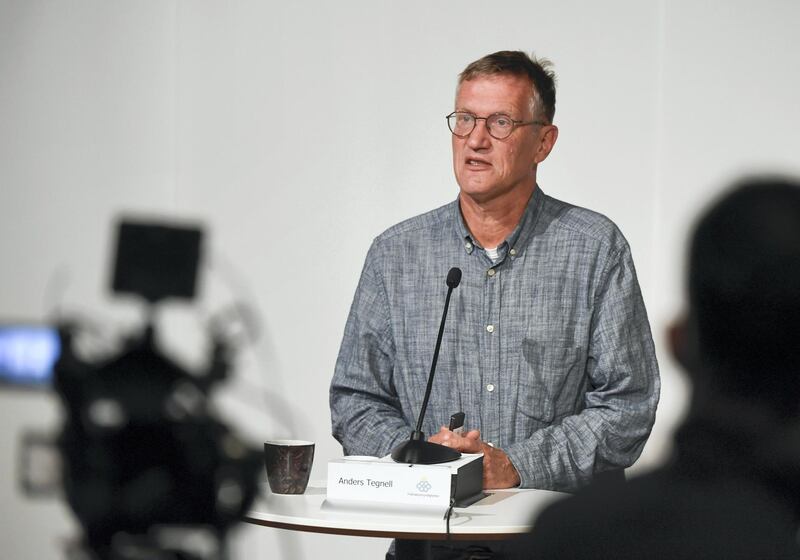 State epidemiologist Anders Tegnell of the Public Health Agency of Sweden speaks during a news conference updating on the coronavirus pandemic (Covid-19) situation, in Stockholm, Sweden, on September 1, 2020. (Photo by Pontus LUNDAHL / TT NEWS AGENCY / AFP) / Sweden OUT