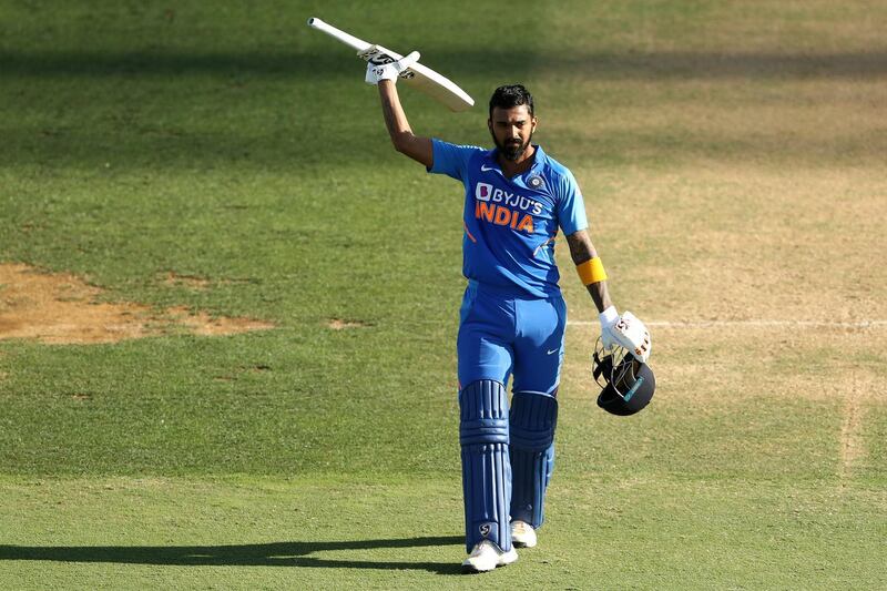 Lokesh Rahul of India celebrates after scoring a century. Getty