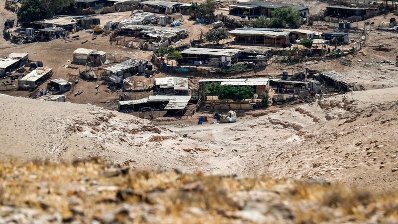 This picture taken on September 11, 2018 shows a view of the Palestinian Bedouin village of Khan al-Ahmar, located in a strategic spot in the occupied West Bank east of Jerusalem along the road to the Dead Sea near Israeli settlements.