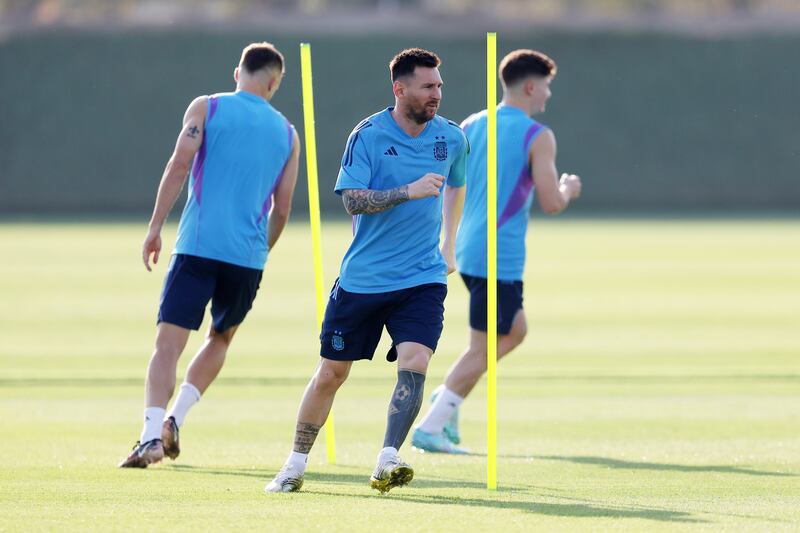 Lionel Messi warms up during the Argentina training session. Getty