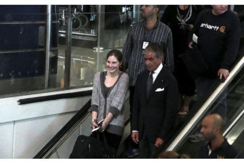 Amanda Knox at Leonardo Da Vinci airport in Rome as she prepared to return home to the United States after four years in jail. REUTERS / ANSA / TELENEWS