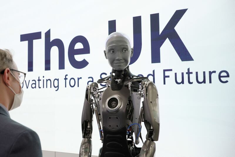 An Ameca model humanoid robot by British company Engineered Arts on display at CES 2022. AFP
