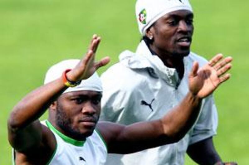 Yao Junior Sènaya, shown above left with Emmanuel Adebayor, plays for Dibba al Hisn.