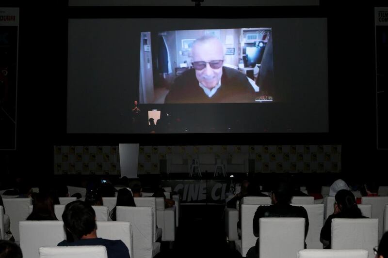 Stan Lee, creator of Marvel comics, appears in a video conference call during the Middle East Film and Comic Con. Christopher Pike / The National