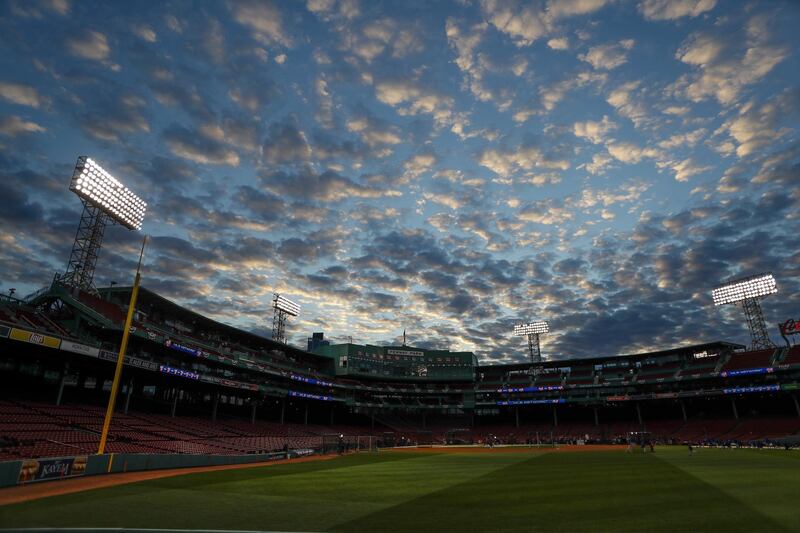 Clouds skies over Fenway Park in Boston. AP Photo