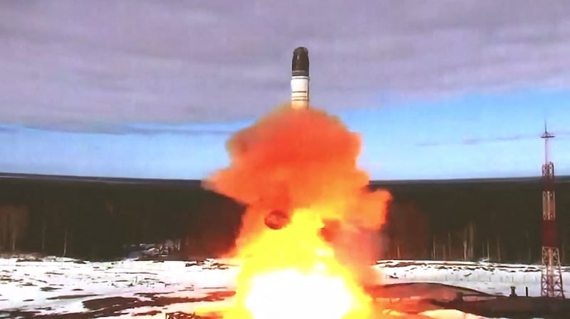 A Sarmat intercontinental ballistic missile at Plesetsk testing field, Russia. AFP