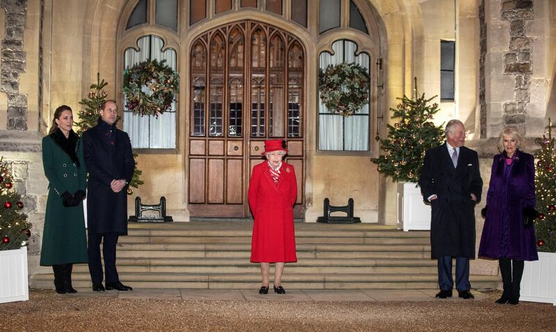 Britain's Queen Elizabeth, Prince William and Catherine, Duchess of Cambridge, Charles, Prince of Wales and Camilla, Duchess of Cornwall pose for a photo at Windsor Castle, in Windsor, Britain December 8, 2020. Richard Pohle/Pool via REUTERS