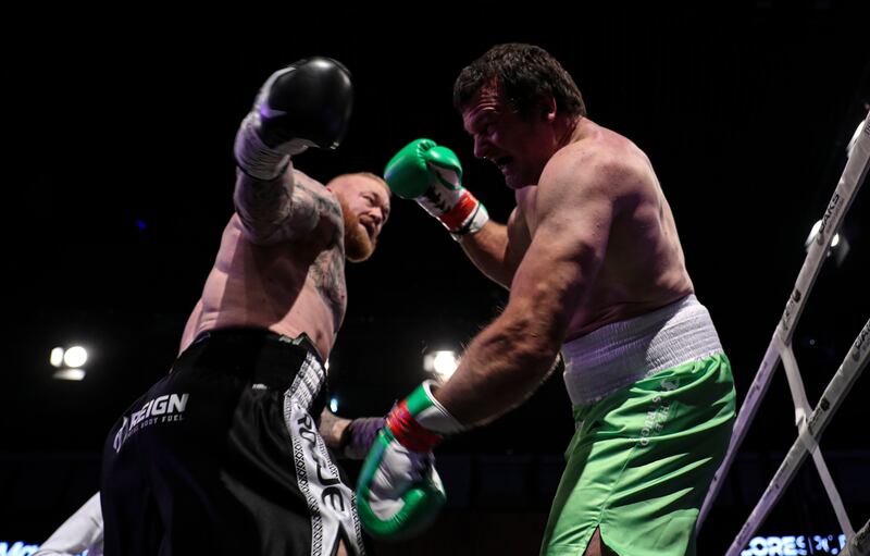 Hafthor Bjornsson defeated renowned arm-wrestler Devon Larratt in Dubai. EPA