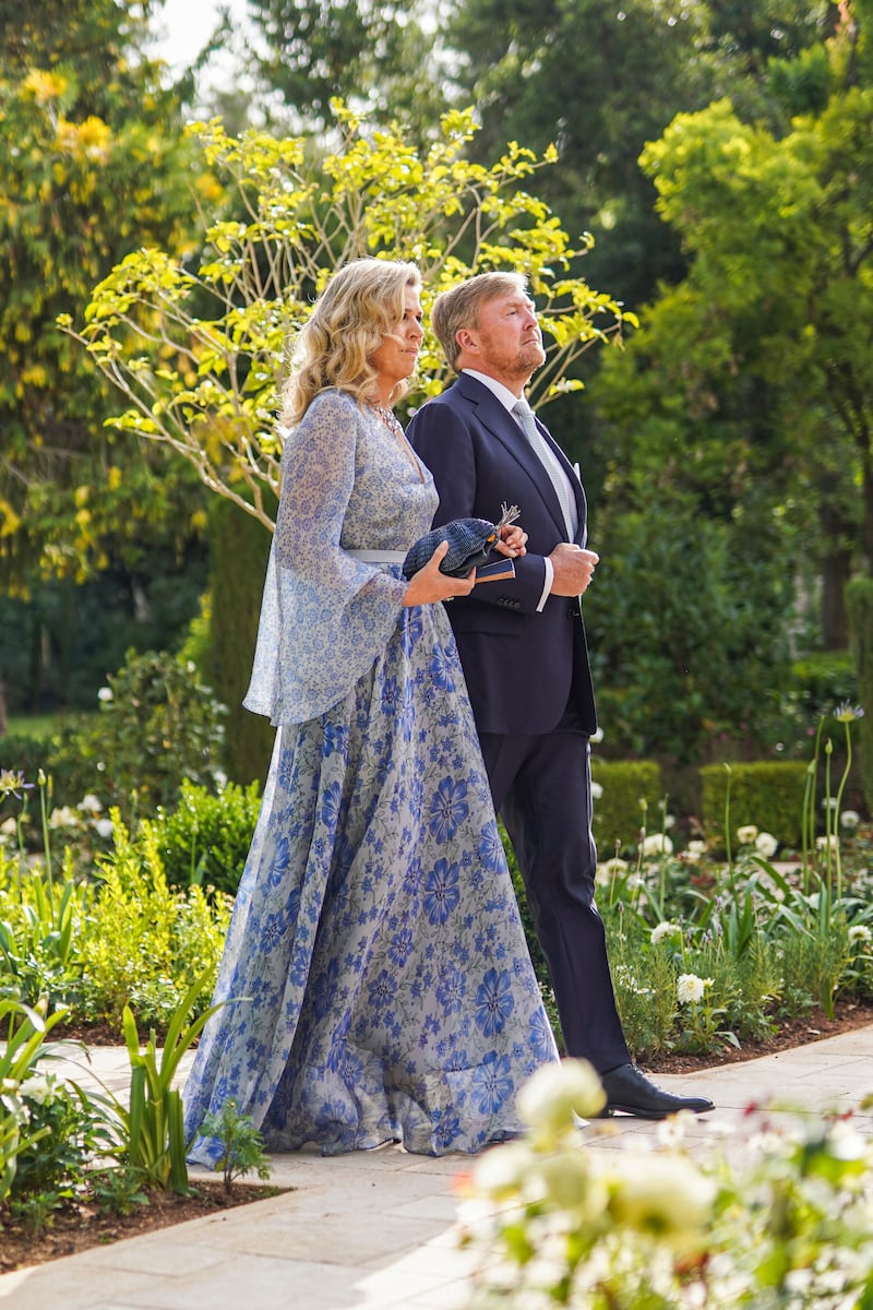 Dutch King Willem-Alexander with his wife Queen Maxima, who is wearing a Luisa Beccaria gown 
