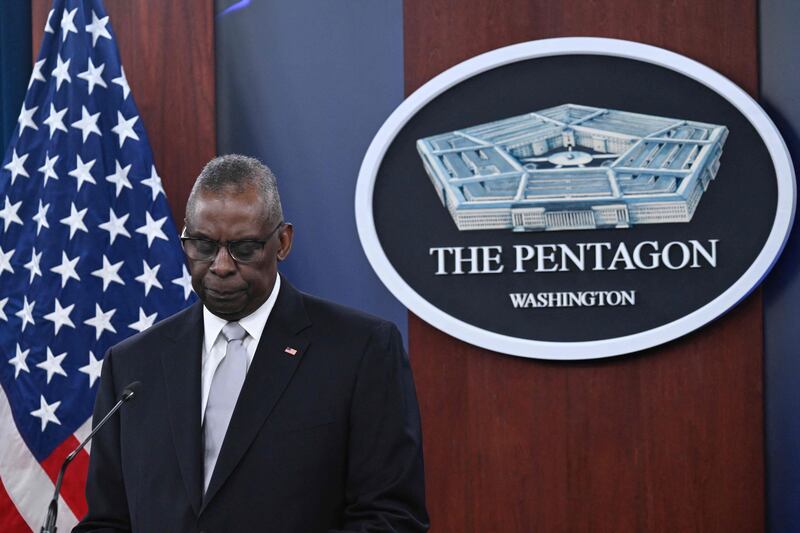 Lloyd Austin at the Pentagon on February 1, when he said he 'should have told the President about my cancer diagnosis'. AFP