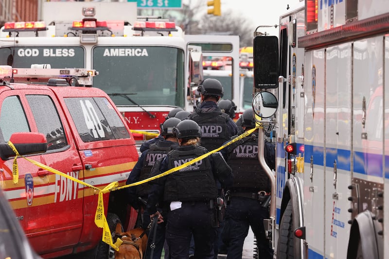 Police and fire officials at the scene in New York. EPA