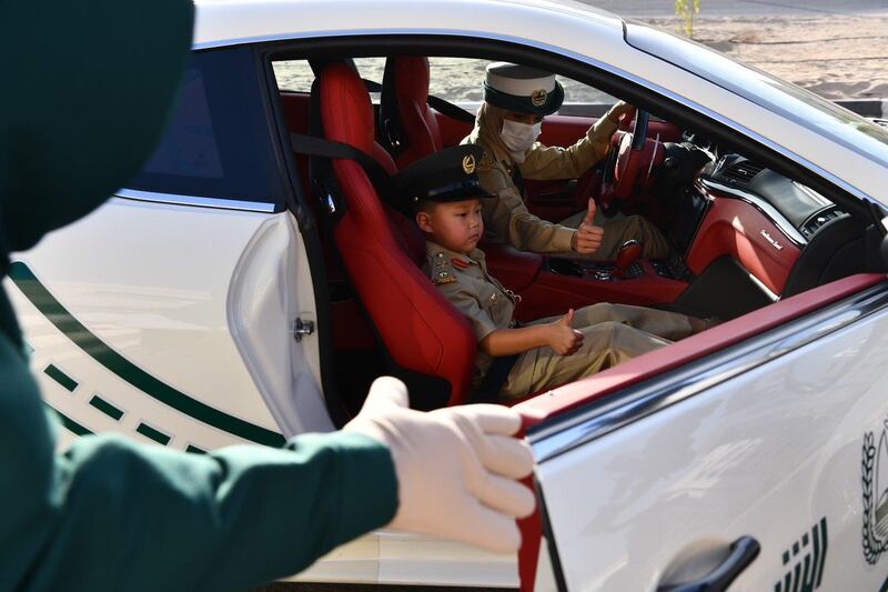 Lucas Lee Chao in the Dubai Police supercar. 