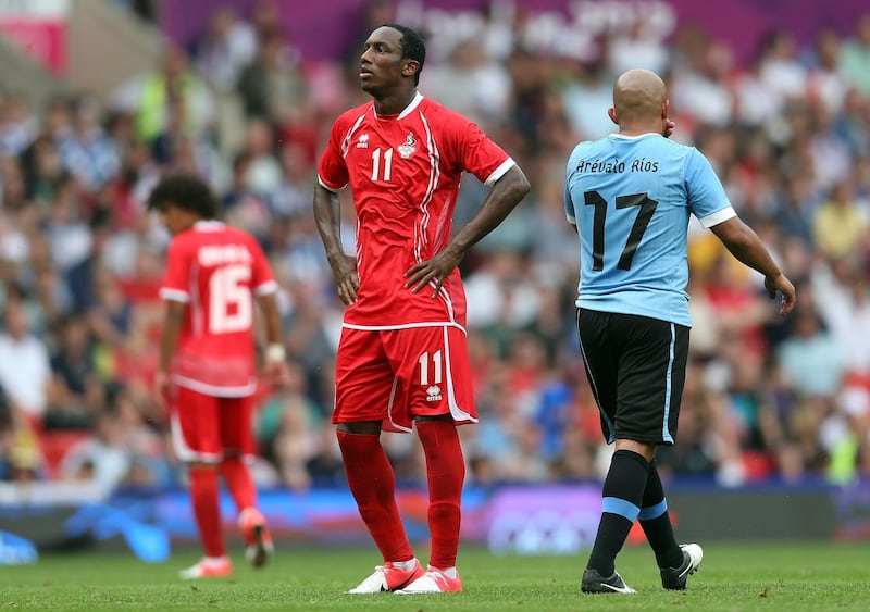 MANCHESTER, ENGLAND - JULY 26:  Ahmed Khalil of the United Arab Emirates looks on after a missed chance during the Men's Football first round Group A Match of the London 2012 Olympic Games between UAE and Uruguay, at Old Trafford on July 26, 2012 in Manchester, England.  (Photo by Julian Finney/Getty Images)