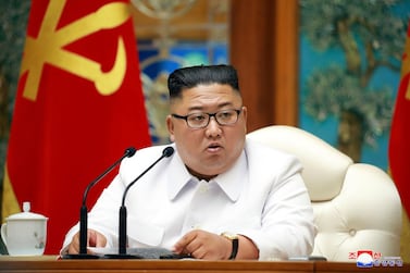 North Korean leader Kim Jong-un attends an emergency Politburo meeting in Pyongyang on Saturday. AP