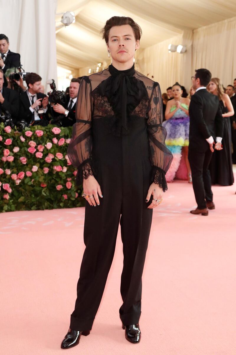 FILE PHOTO: Metropolitan Museum of Art Costume Institute Gala - Met Gala - Camp: Notes on Fashion - Arrivals - New York City, U.S. - May 6, 2019 - Harry Styles. REUTERS/Mario Anzuoni/File Photo