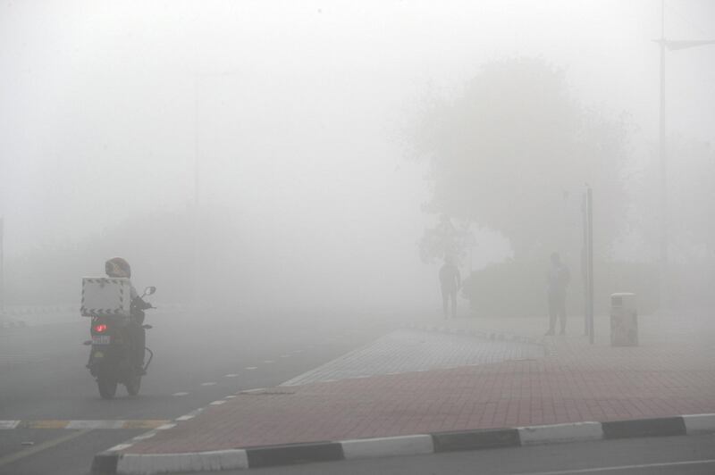 DUBAI, UNITED ARAB EMIRATES , Feb 16  – 2020 :-   Early morning fog in Discovery Gardens area in Dubai.  (Pawan  Singh / The National) For News/Online/Instagram. 