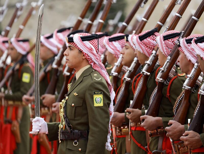 Jordan Royal Guards of Honor arrive to the welcome ceremony of King Abdullah II of Jordan for King Harald V and Queen Sonia of Norway at al-Husseiniya Palace in Amman, Jordan.  EPA
