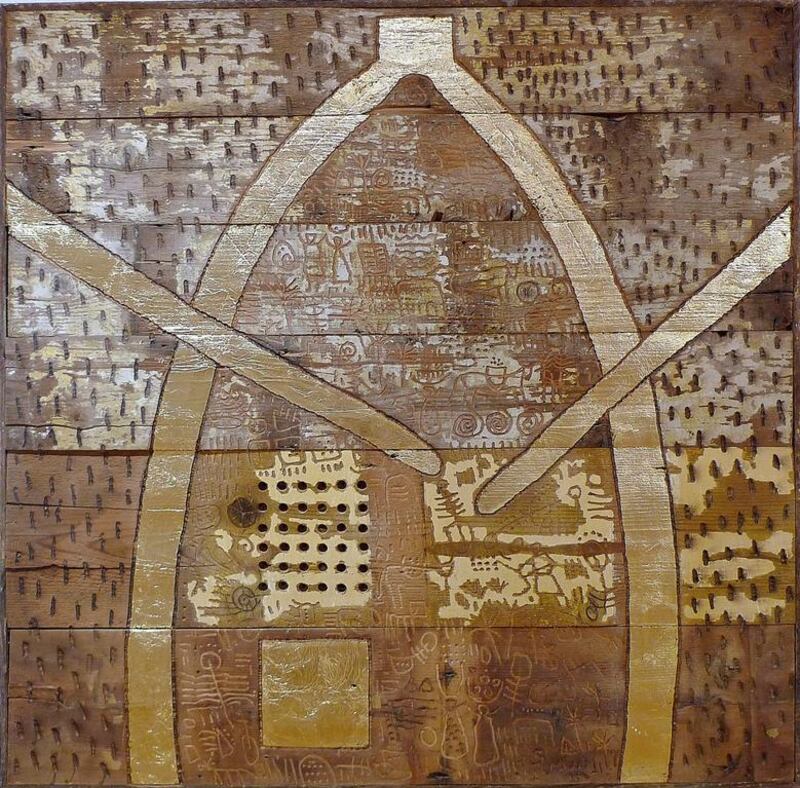 The Journey 11 by Ayman Elsemary - mixed media on reclaimed wood. Courtesy Gallery Ward