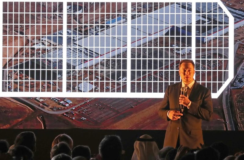 Elon Musk, the co-founder and chief executive of Tesla, announces the opening of a new Gulf headquarters in Dubai. Karim Sahib / AFP