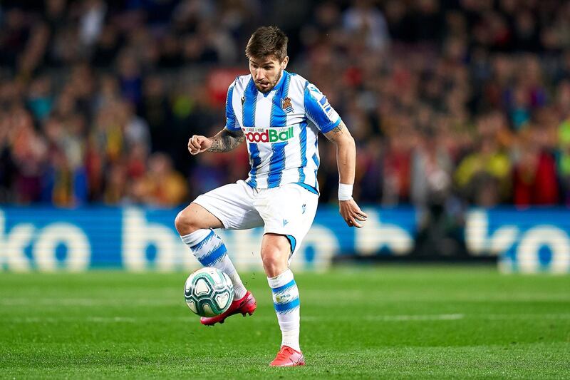BARCELONA, SPAIN - MARCH 07: Cristian Portugues 'Portu' of Real Sociedad with the ball during the Liga match between FC Barcelona and Real Sociedad at Camp Nou on March 07, 2020 in Barcelona, Spain. (Photo by Pedro Salado/Quality Sport Images/Getty Images)