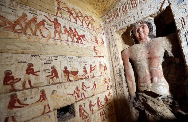 A statue is seen inside the newly-discovered tomb of 'Wahtye', which dates from the rule of King Neferirkare Kakai, at the Saqqara area near its necropolis, in Giza, Egypt, December 15, 2018. REUTERS/Mohamed Abd El Ghany