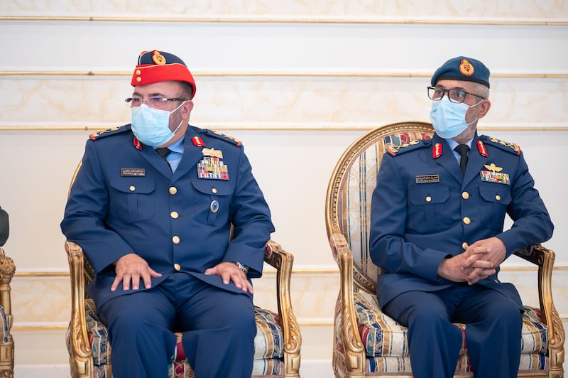 HE Major General Ibrahim Nasser Al Alawi, Commander of the UAE Air Forces and Air Defence, left, and HE Major General Essa Saif Al Mazrouei, Deputy Chief of Staff of the UAE Armed Forces. 