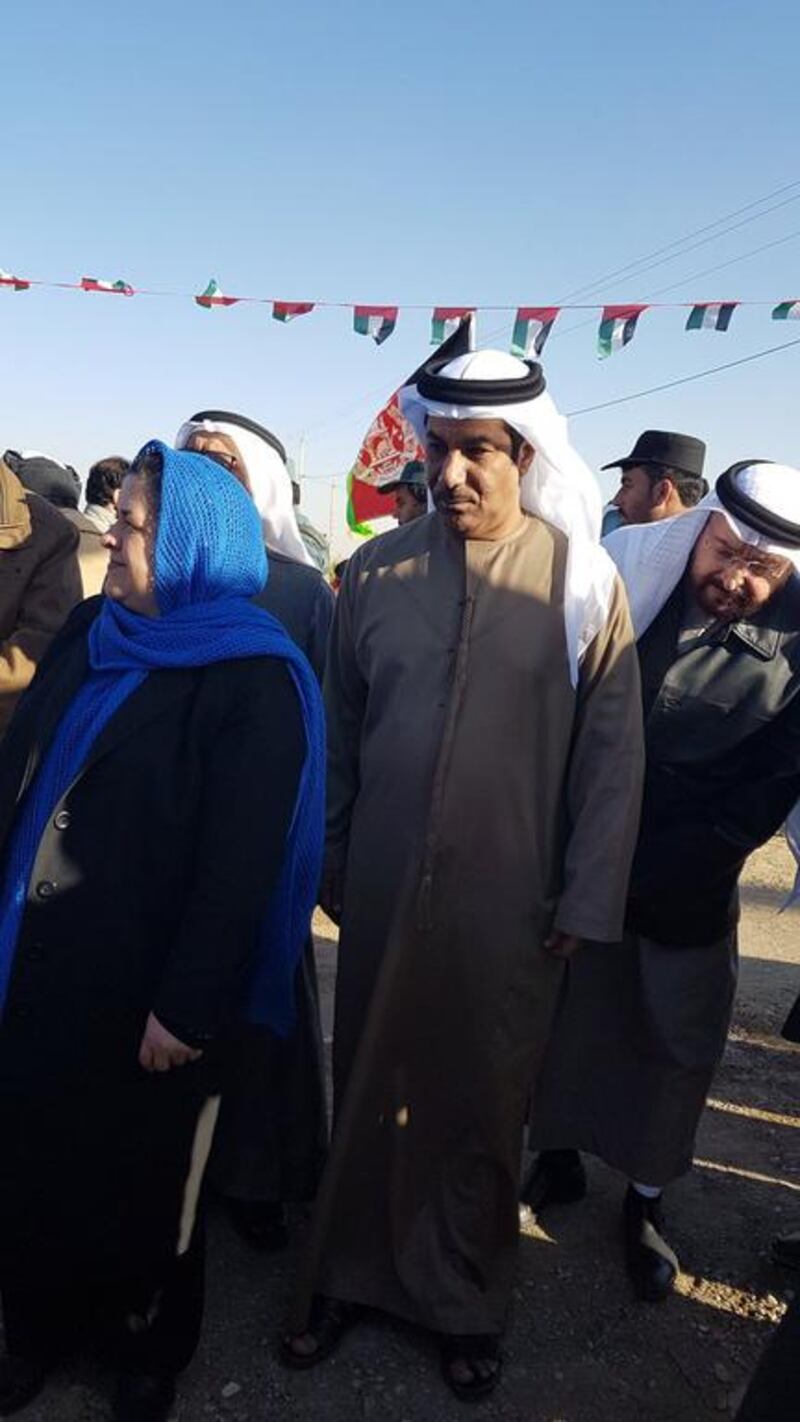 UAE ambassador to Afghanistan Juma Mohammed Abdullah Al Kaabi (centre) is pictured here in Kandahar on January 10, 2017, shortly before being injured in a bomb attack on the governor's guesthouse. UAE Embassy Kabul Twitter