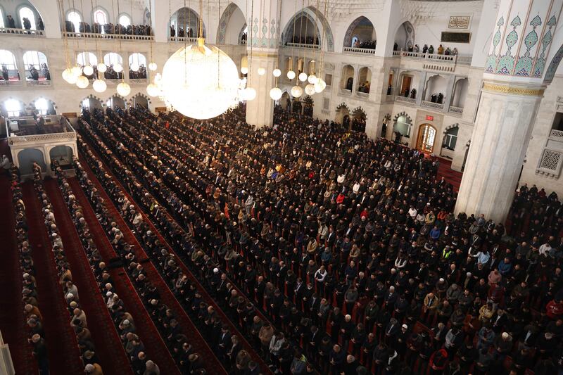Worshippers attend prayers on the first Friday of the holy month at the Kocatepe Mosque in Ankara, Turkey. AFP