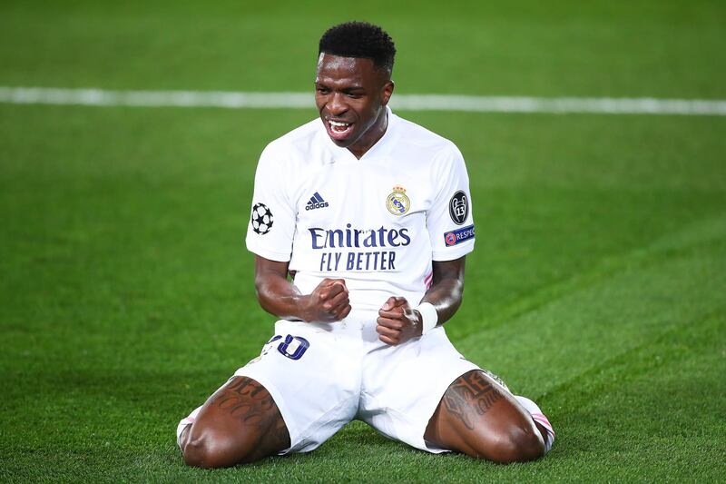 Vinicius Junior of Real Madrid celebrates scoring. Getty