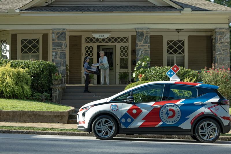 Domino's ordered more than 800 Chevy Bolt EVs to deliver its pizza products across the US. All photos: Domino's