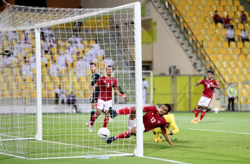 UAE's Fabio De Lima scores during the game between the UAE and Indonesia in the World cup qualifiers at the Zabeel Stadium, Dubai on June 11th, 2021. Chris Whiteoak / The National. 
Reporter: John McAuley for Sport