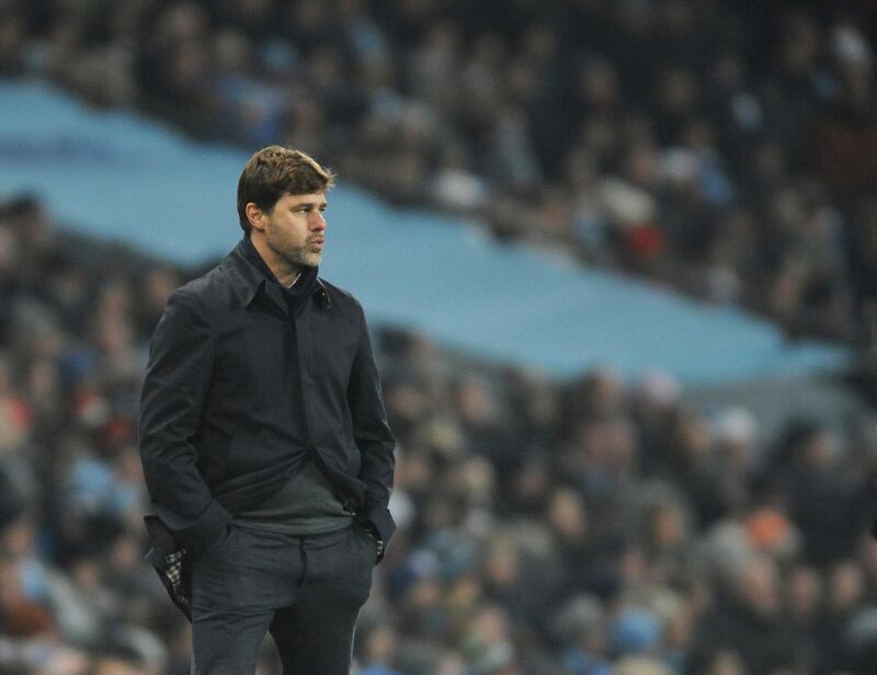 Tottenham's manager Mauricio Pochettino stands on the sideline during the English Premier League soccer match between Manchester City and Tottenham Hotspur at Etihad stadium, in Manchester, England, Saturday, Dec. 16, 2017. (AP Photo/Rui Vieira)