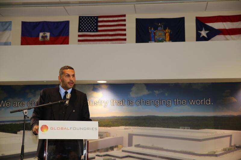 Khaldoon Al Mubarak, chief executive of Mubadala, speaking at GlobalFoundries in New York, USA. Courtesy GlobalFoundries