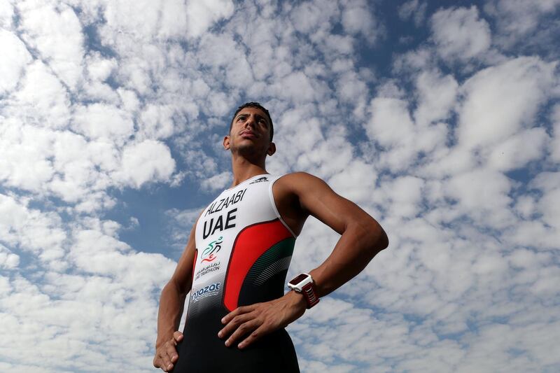 Abu Dhabi, United Arab Emirates - Reporter: Amith Passela: Faris Al Zaabi is the first and only Emirati professional triathlete, and the first to take part in the ITU World Grand Finale in Switzerland last year. The interview is about his preparation and schedule for 2020. Monday, December 23rd, 2019. Zayed Sports City, Abu Dhabi. Chris Whiteoak / The National