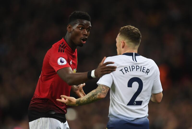 Pogba and Kieran Trippier of Tottenham Hotspur argue. Getty Images