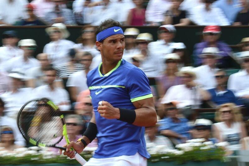 Rafael Nadal celebrates during his straight-sets win over Stan Wawrinka in the 2017 French Open final. AFP