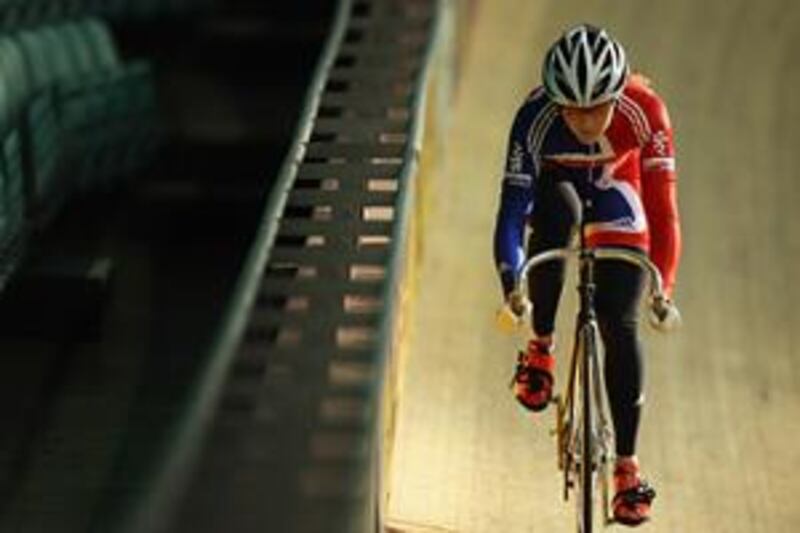 Victoria Pendleton is pictured training for the world championships in the Manchester Velodrome.