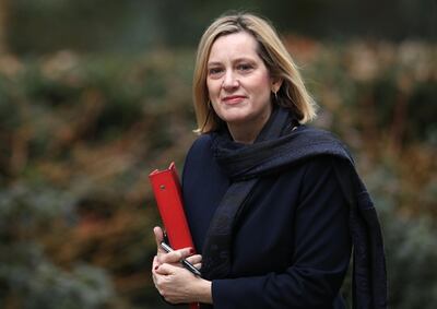 LONDON, ENGLAND - FEBRUARY 12: Secretary of State for Work and Pensions, Amber Rudd, arrives to attend the weekly cabinet meeting at Downing Street on February 12, 2019 in London, England. The prime minister has been trying to renegotiate her proposed Brexit agreement with the EU to secure its approval by the House of Commons, which rejected the current version on January 15. (Photo by Dan Kitwood/Getty Images)