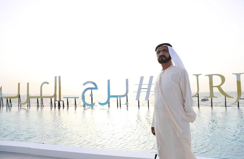 Sheikh Mohammed bin Rashid, Vice President and Ruler of Dubai, inaugurates the Burj Al Arab Terrace, the first man-made island of its kind in the world. Wam