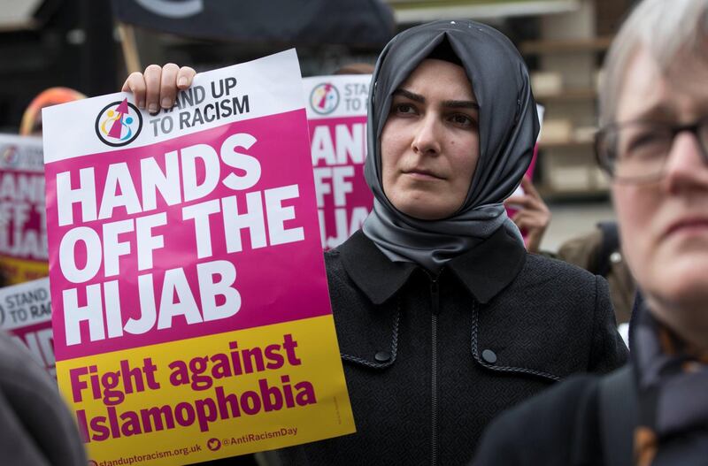 LONDON 3rd April 2018. Protesters take part in the Stop Racism demonstration in Islington, North London on 'Punish a Muslim Day ' Stephen Lock for the National 