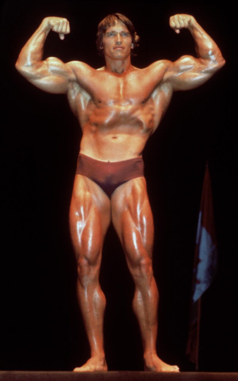 UNDATED  (FILE PHOTO): Austrian born actor and former bodybuilder Arnold Schwarzenegger poses in a bathing suit and flexes his muscles in a bodybuilding pose, circa 1980. Schwarzenegger announced on August 6, 2003 that he will run for California governor. (Photo by Hulton Archive/Getty Images)