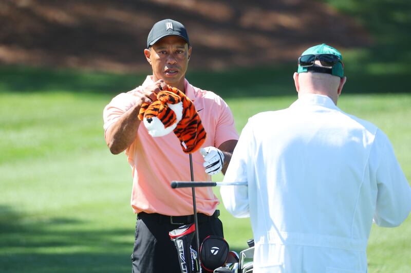 Tiger Woods in the practice area at Augusta National Golf Club. Getty