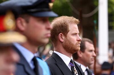 William (left) and Harry at the state funeral and burial of Britain's Queen Elizabeth. Reuters