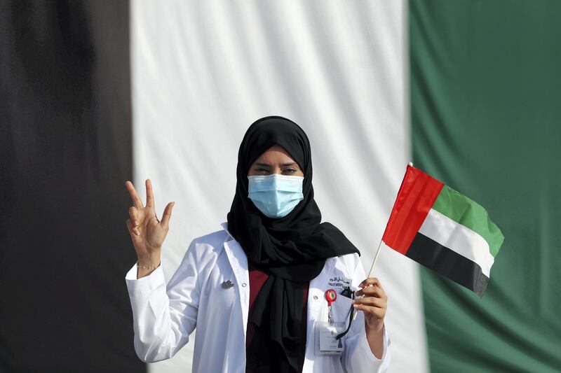 Dubai, United Arab Emirates - Reporter: N/A. News. Fursan Al Emarat, the UAE Air Force's aerobatic display team fly over Al Kuwait Hospital in Dubai. Tuesday, June 23nd, 2020. Dubai. Chris Whiteoak / The National