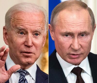 US President Joe Biden, left, and Russian President Vladimir Putin. AFP