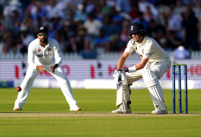 Joe Root plays a reverse ramp on during day three of the Lord's Test.